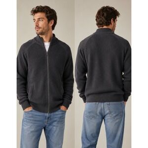 Pact Mens Organic Cotton Full Zip Ribbed Cardigan Sweater Charcoal‎ Gray XL